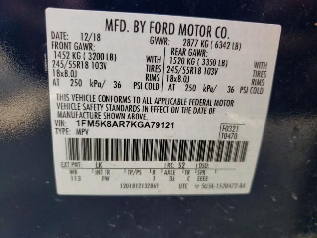 FORD EXPLORER P 2019 with VIN 1FM5K8AR7KGA79121 - Photo from auction