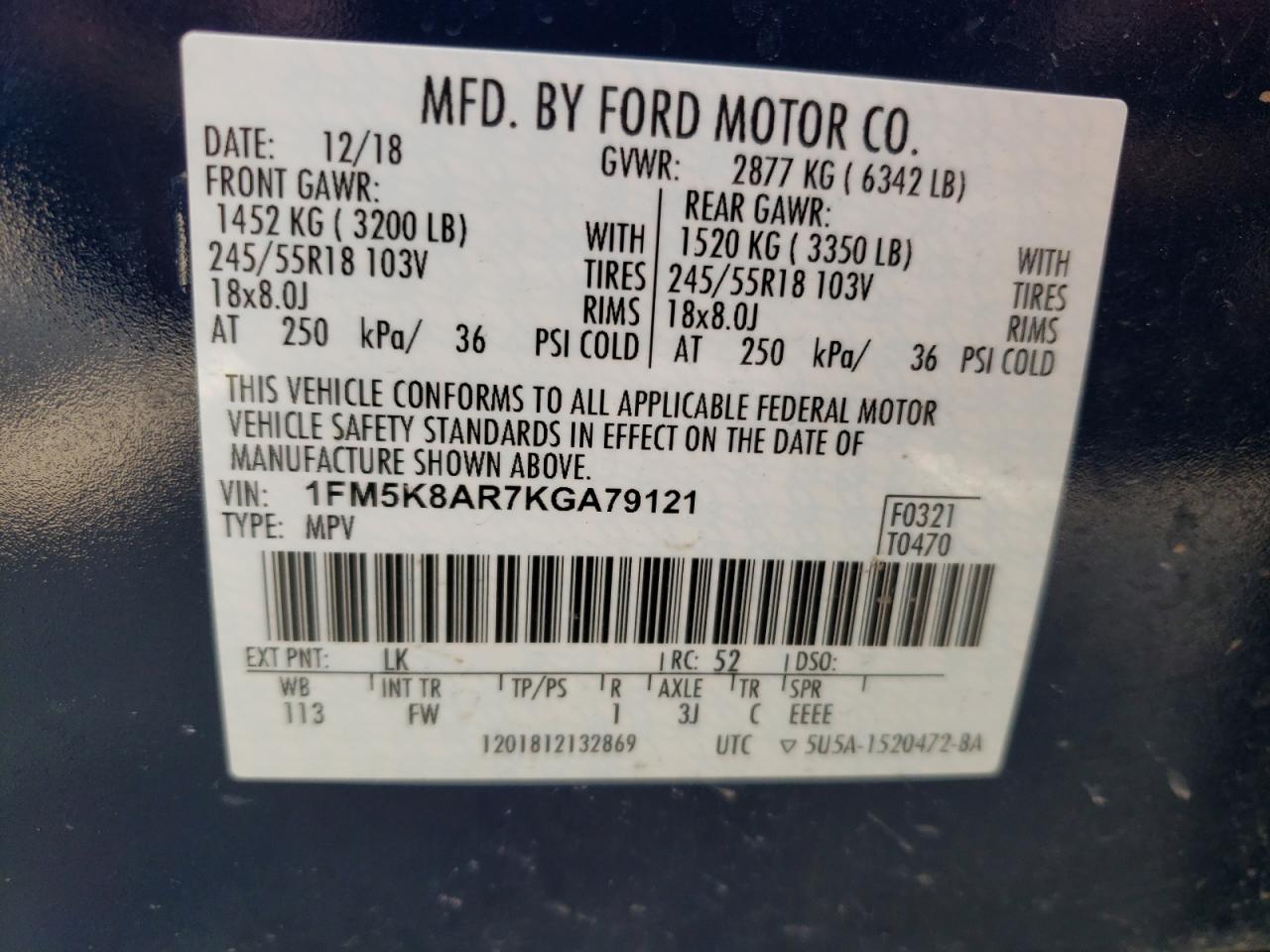 Photo 11 from auction – 2019 FORD EXPLORER P with VIN 1FM5K8AR7KGA79121