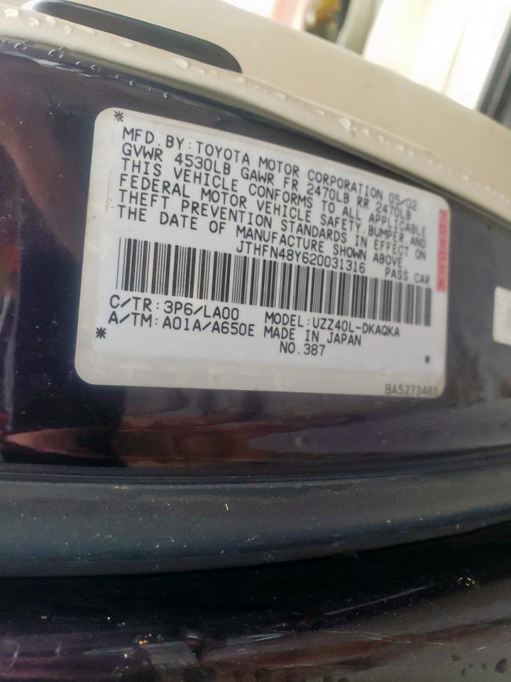 Photo 10 from auction – 2002 LEXUS SC 430 with VIN JTHFN48Y620031316
