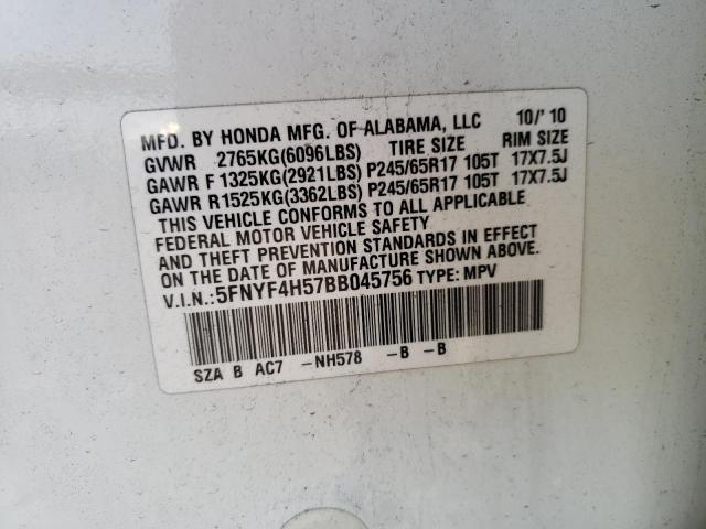 Photo 10 from auction – 2011 HONDA PILOT EXL with VIN 5FNYF4H57BB045756