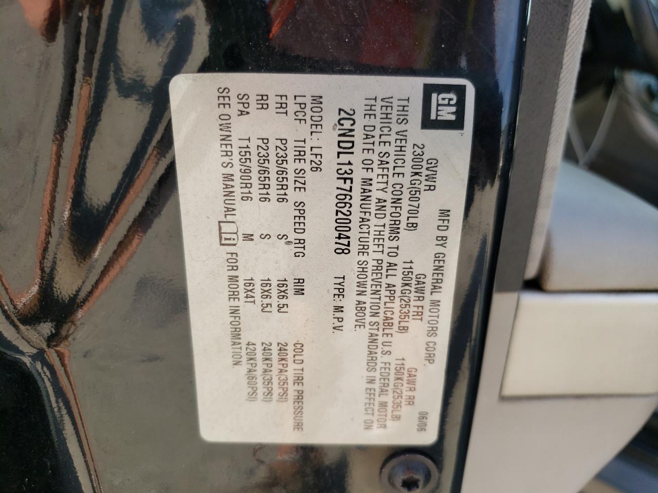 Photo 10 from auction – 2006 CHEVROLET EQUINOX LS with VIN 2CNDL13F766200478