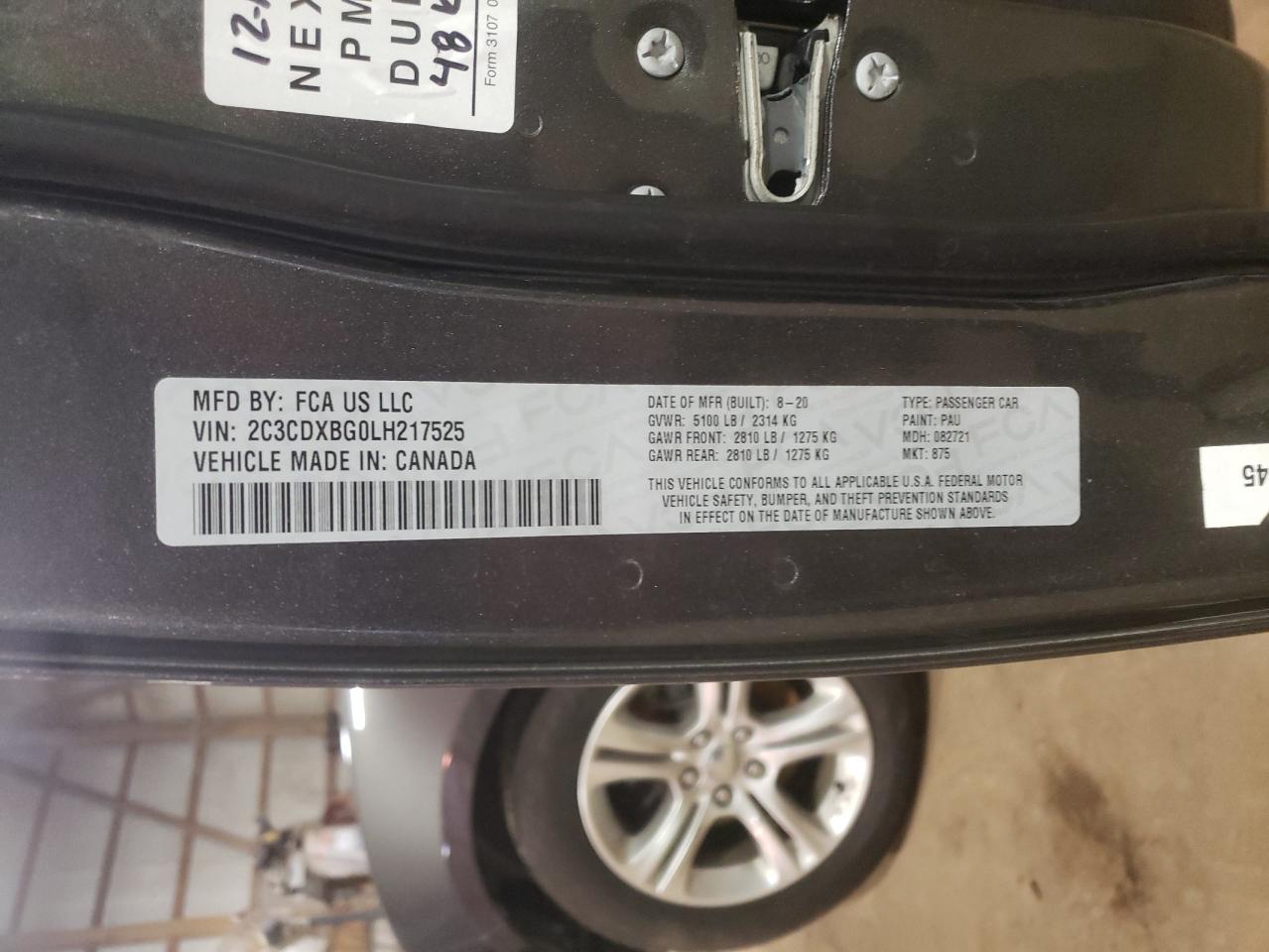 Photo 10 from auction – 2020 DODGE CHARGER SX with VIN 2C3CDXBG0LH217525