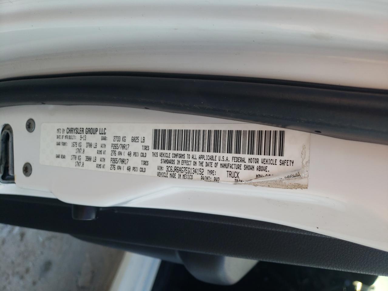 Photo 10 from auction – 2014 RAM 1500 ST with VIN 3C6JR6AG7EG134152