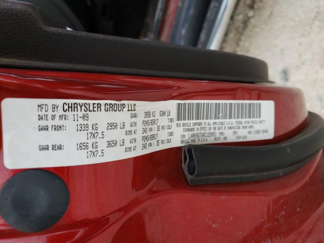 Photo 10 from auction – 2010 JEEP COMMANDER with VIN 1J4RH5GT6AC122451