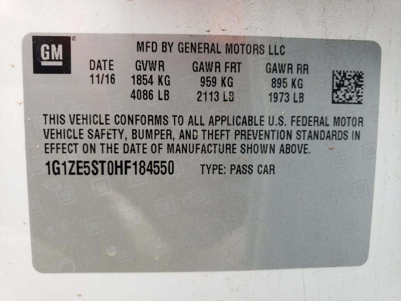 Photo 10 from auction – 2017 CHEVROLET MALIBU LT with VIN 1G1ZE5ST0HF184550