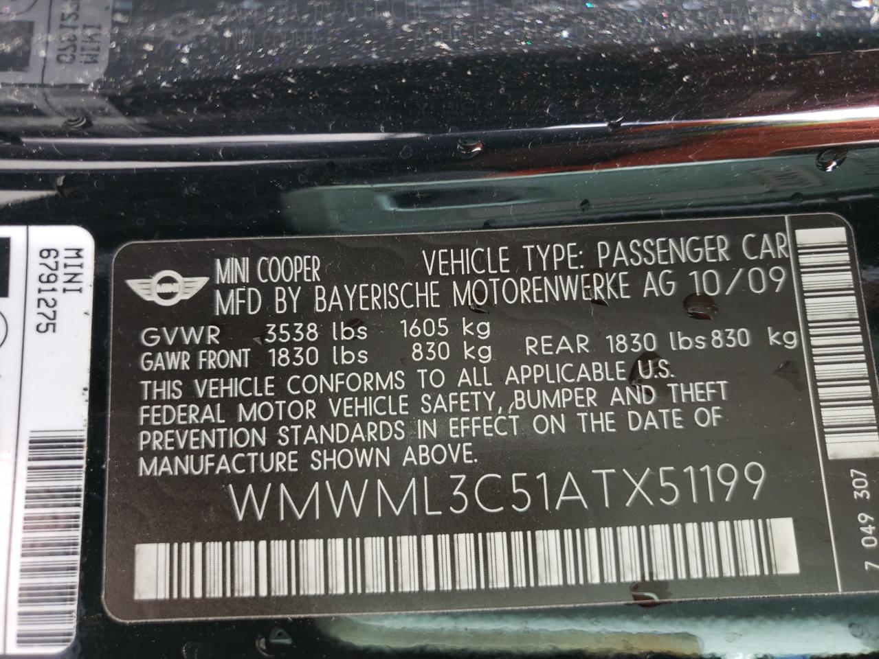 Photo 10 from auction – 2010 MINI COOPER CLU with VIN WMWML3C51ATX51199