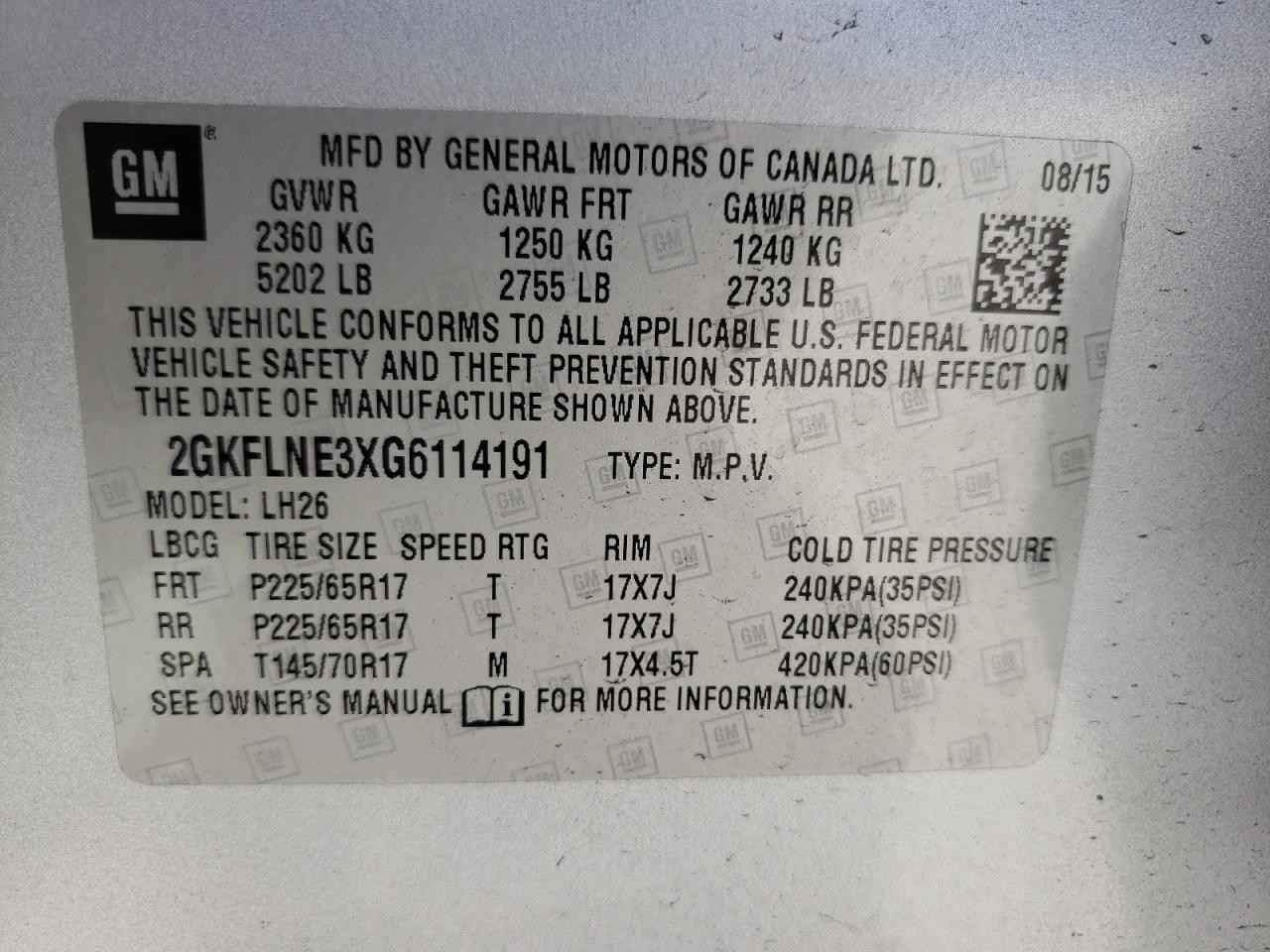 Photo 10 from auction – 2016 GMC TERRAIN SL with VIN 2GKFLNE3XG6114191