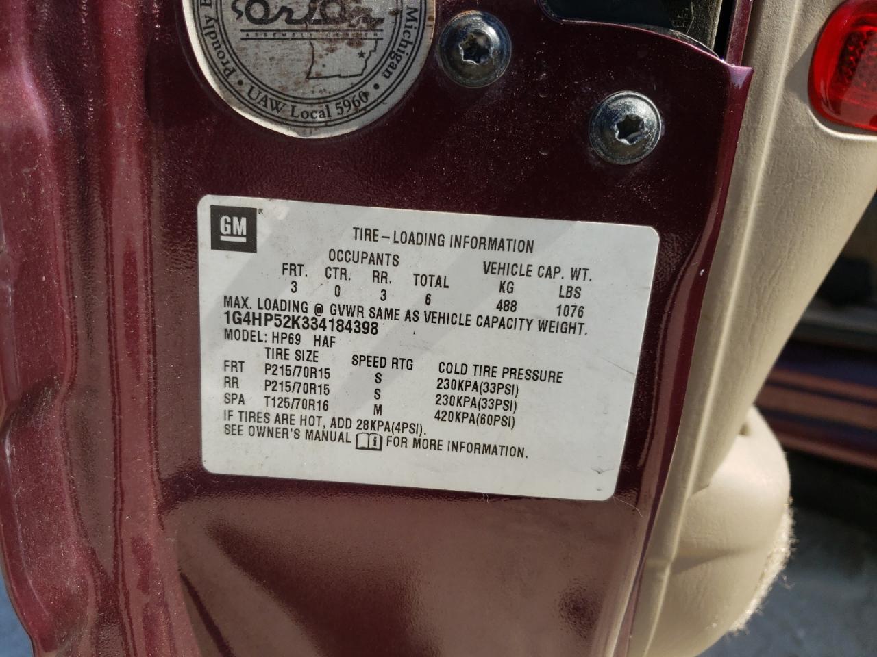 Photo 10 from auction – 2003 BUICK LESABRE CU with VIN 1G4HP52K334184398