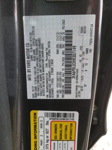 Photo 10 from auction – 2017 FORD FUSION SE with VIN 3FA6P0LU3HR307149