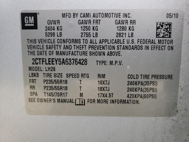 Photo 10 from auction – 2010 GMC TERRAIN with VIN 2CTFLEEY5A6376428