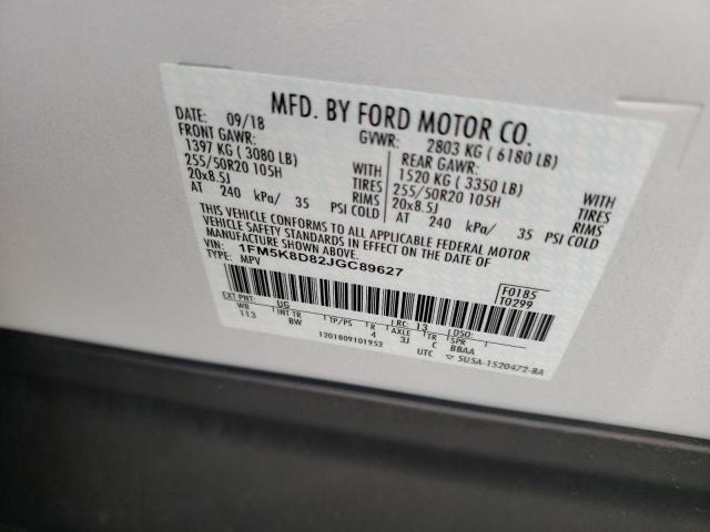 Photo 10 from auction – 2018 FORD EXPLORER X with VIN 1FM5K8D82JGC89627