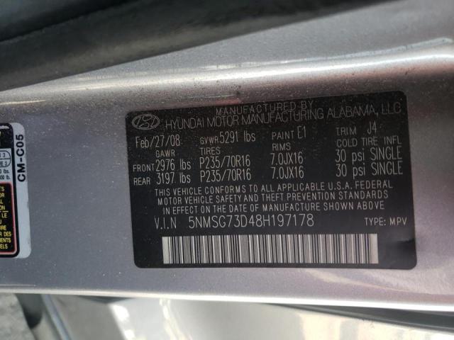 Photo 10 from auction – 2008 HYUNDAI SANTA FE G with VIN 5NMSG73D48H197178