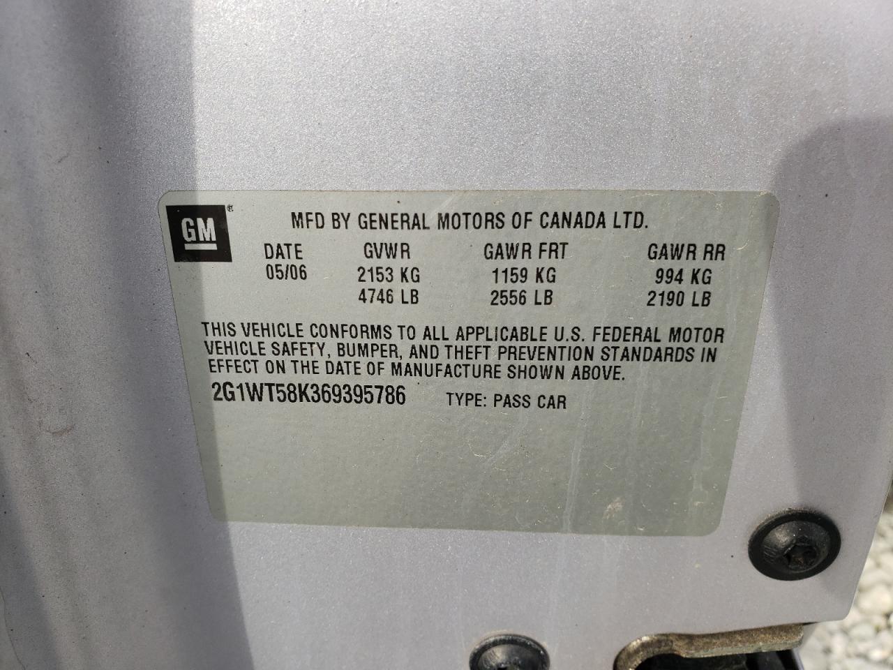 Photo 10 from auction – 2006 CHEVROLET IMPALA LT with VIN 2G1WT58K369395786