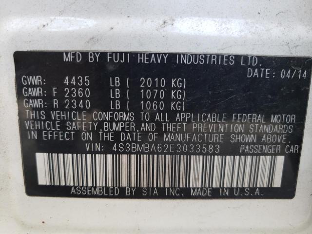 Foto 10 de la subasta – 2014 SUBARU LEGACY 2.5 con VIN 4S3BMBA62E3033583