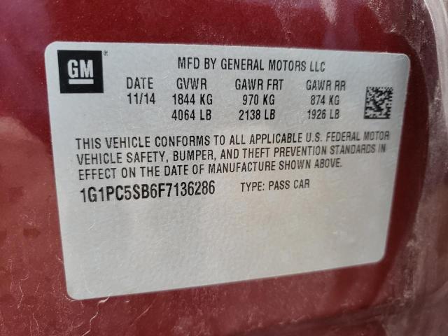 Photo 10 from auction – 2015 CHEVROLET CRUZE LT with VIN 1G1PC5SB6F7136286