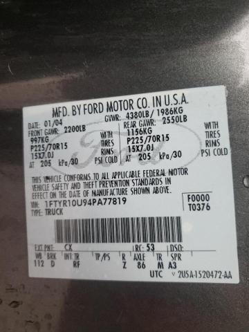 Photo 10 from auction – 2004 FORD RANGER with VIN 1FTYR10U94PA77819