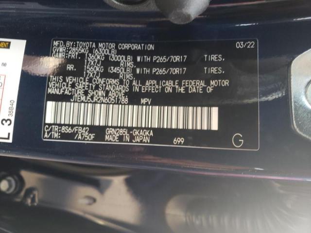Photo 10 from auction – 2022 TOYOTA 4RUNNER SR with VIN JTEMU5JR2N6051788
