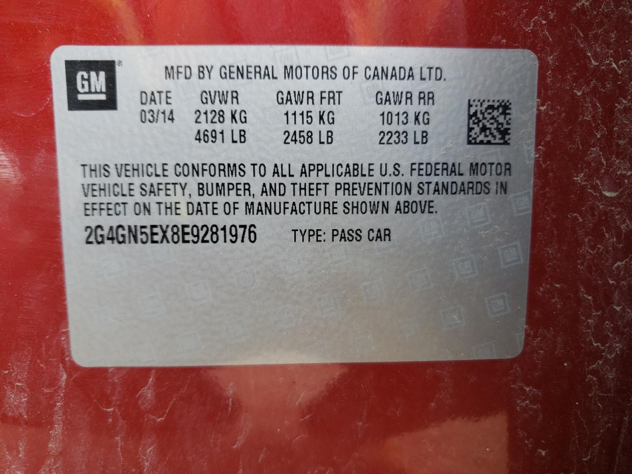 Photo 10 from auction – 2014 BUICK REGAL PREM with VIN 2G4GN5EX8E9281976