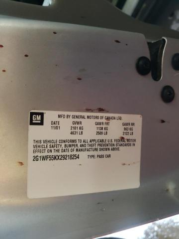 Photo 10 from auction – 2002 CHEVROLET IMPALA with VIN 2G1WF55KX29218254