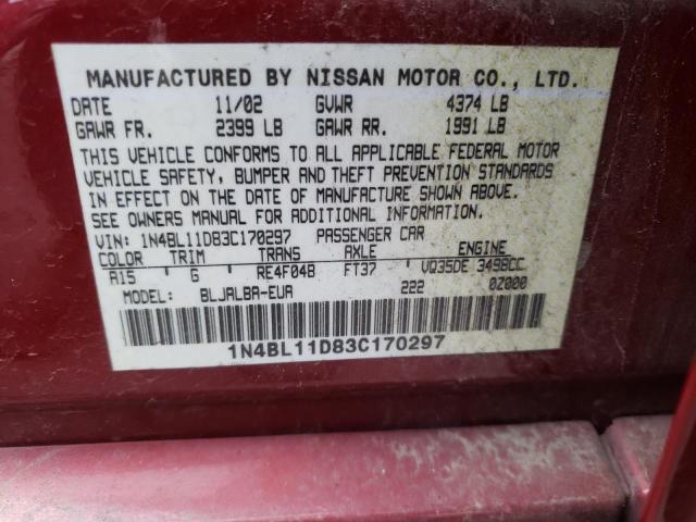 Zdjęcie 10 z aukcji – 2003 NISSAN ALTIMA SE z VIN 1N4BL11D83C170297