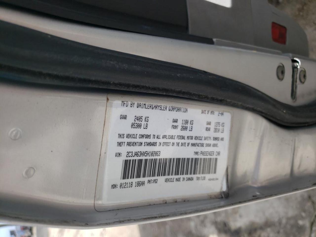 Photo 10 from auction – 2005 CHRYSLER 300C with VIN 2C3JA63HX5H102063