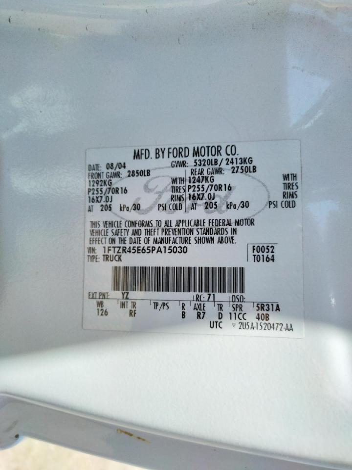 Photo 10 from auction – 2005 FORD RANGER SUP with VIN 1FTZR45E65PA15030