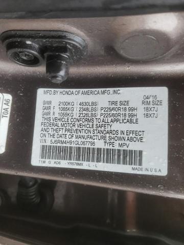 Photo 10 from auction – 2016 HONDA CR-V TOURI with VIN 5J6RM4H91GL067795