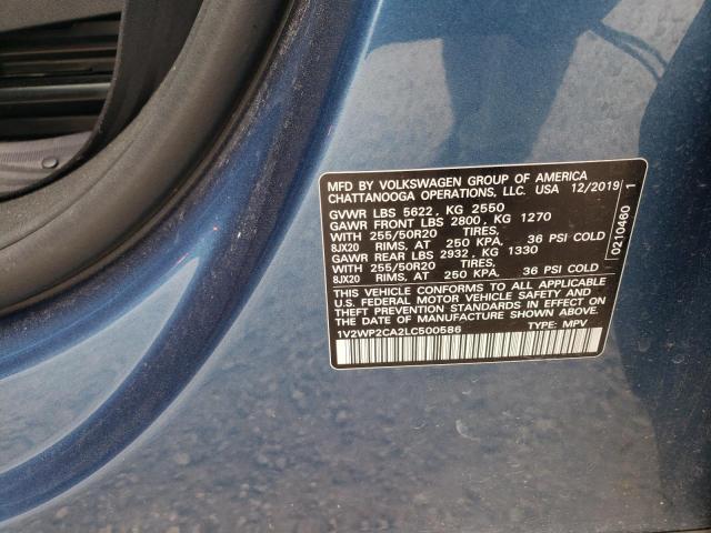 Photo 10 from auction – 2020 VOLKSWAGEN ATLAS SE with VIN 1V2WP2CA2LC500586