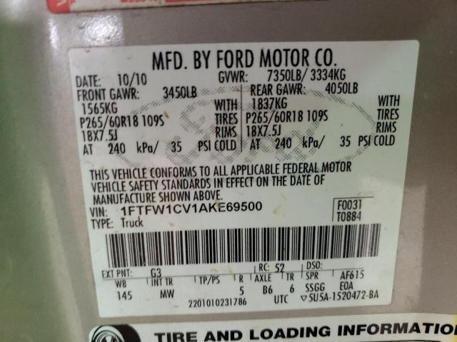 Photo 10 from auction – 2010 FORD F150 SUPER with VIN 1FTFW1CV1AKE69500