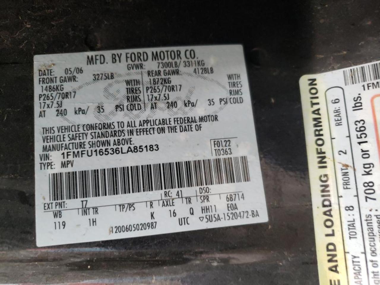 Photo 10 from auction – 2006 FORD EXPEDITION with VIN 1FMFU16536LA85183