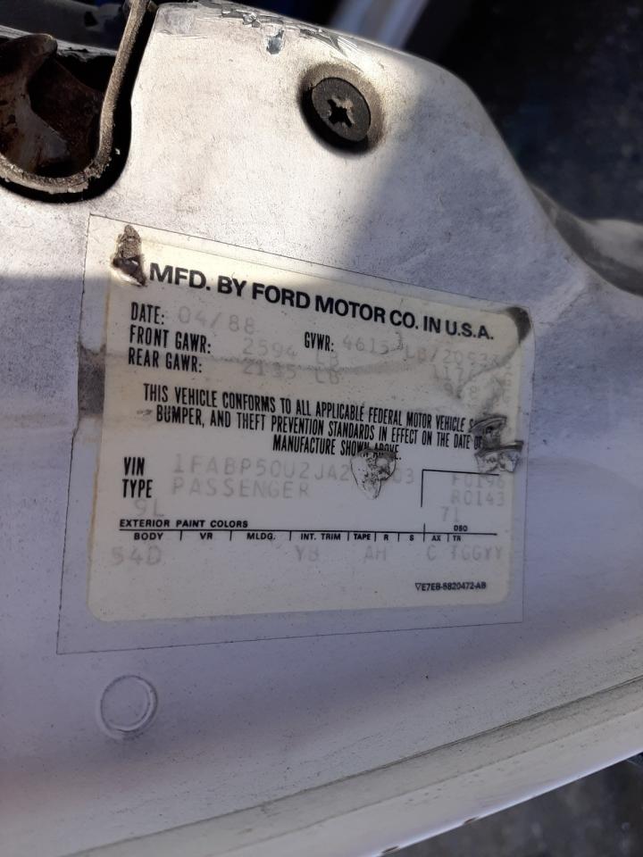 Photo 10 from auction – 1988 FORD TAURUS L with VIN 1FABP50U2JA247803