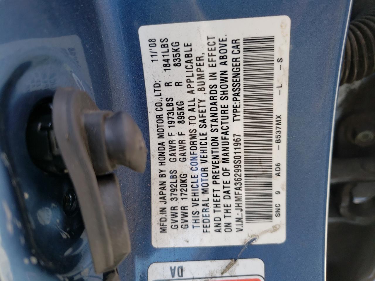 Photo 10 from auction – 2009 HONDA CIVIC HYBR with VIN JHMFA36299S011967