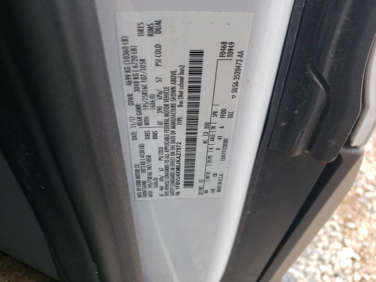 Photo 10 from auction – 2018 FORD TRANSIT T- with VIN 1FBVU4XM8JKA27872