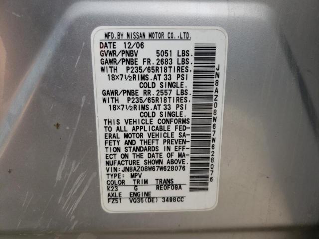Photo 10 from auction – 2007 NISSAN MURANO with VIN JN8AZ08W67W628076