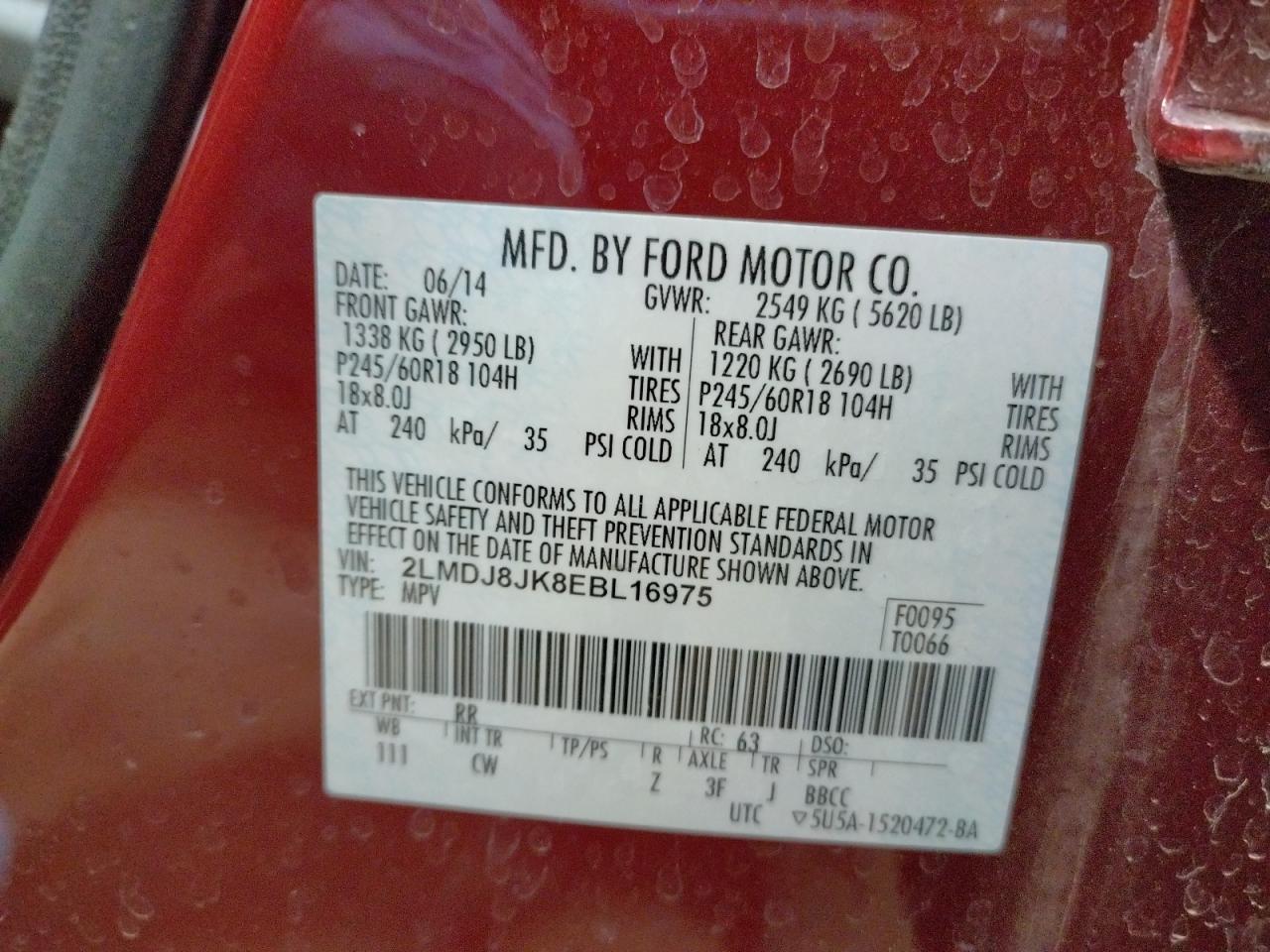 Photo 10 from auction – 2014 LINCOLN MKX with VIN 2LMDJ8JK8EBL16975