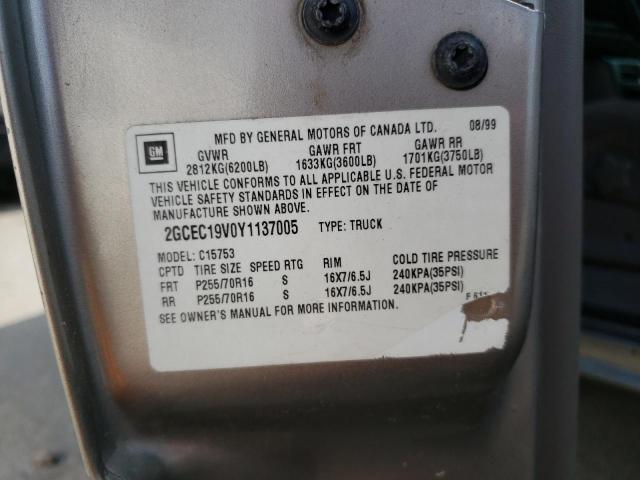 Photo 10 from auction – 2000 CHEVROLET SILVERADO with VIN 2GCEC19V0Y1137005