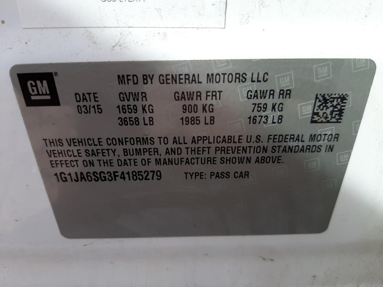 Photo 11 from auction – 2015 CHEVROLET SONIC LS with VIN 1G1JA6SG3F4185279