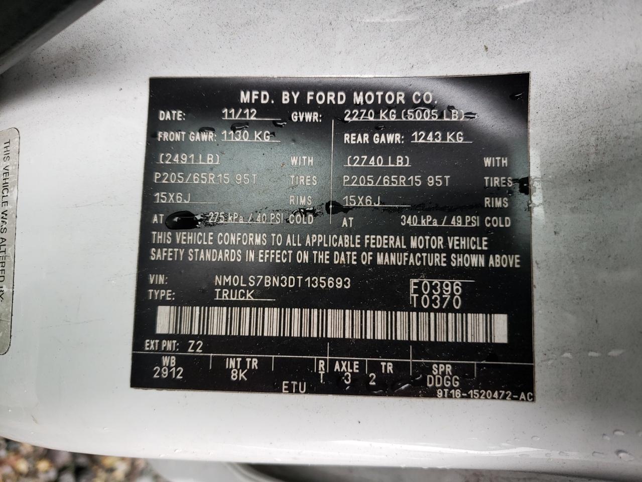 Photo 10 from auction – 2013 FORD TRANSIT CO with VIN NM0LS7BN3DT135693