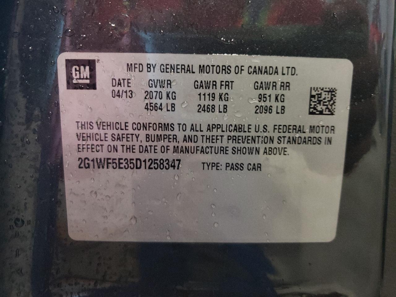 Photo 10 from auction – 2013 CHEVROLET IMPALA LS with VIN 2G1WF5E35D1258347