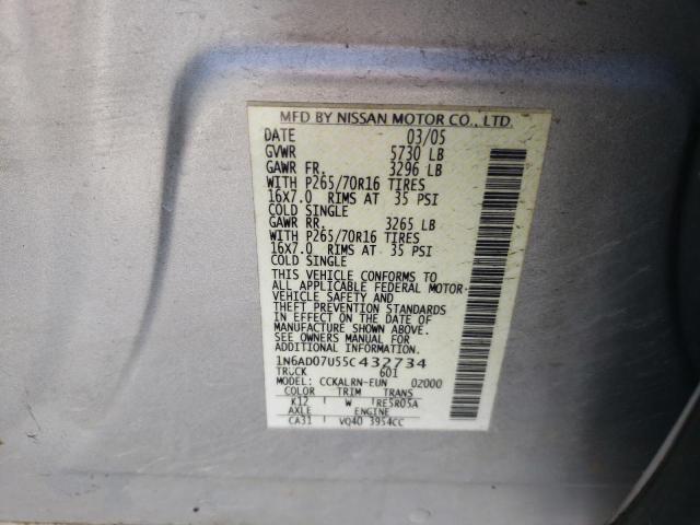 Photo 10 from auction – 2005 NISSAN FRONTIER C with VIN 1N6AD07U55C432734