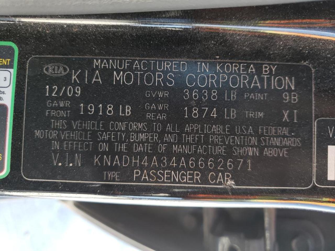 Photo 10 from auction – 2010 KIA RIO LX with VIN KNADH4A34A6662671