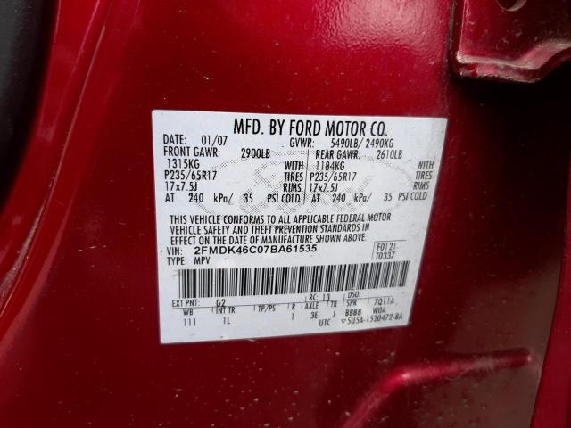 Photo 10 from auction – 2007 FORD EDGE SE with VIN 2FMDK46C07BA61535