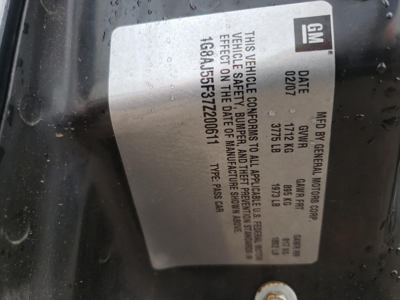 Photo 10 from auction – 2007 SATURN ION LEVEL with VIN 1G8AJ55F37Z200611