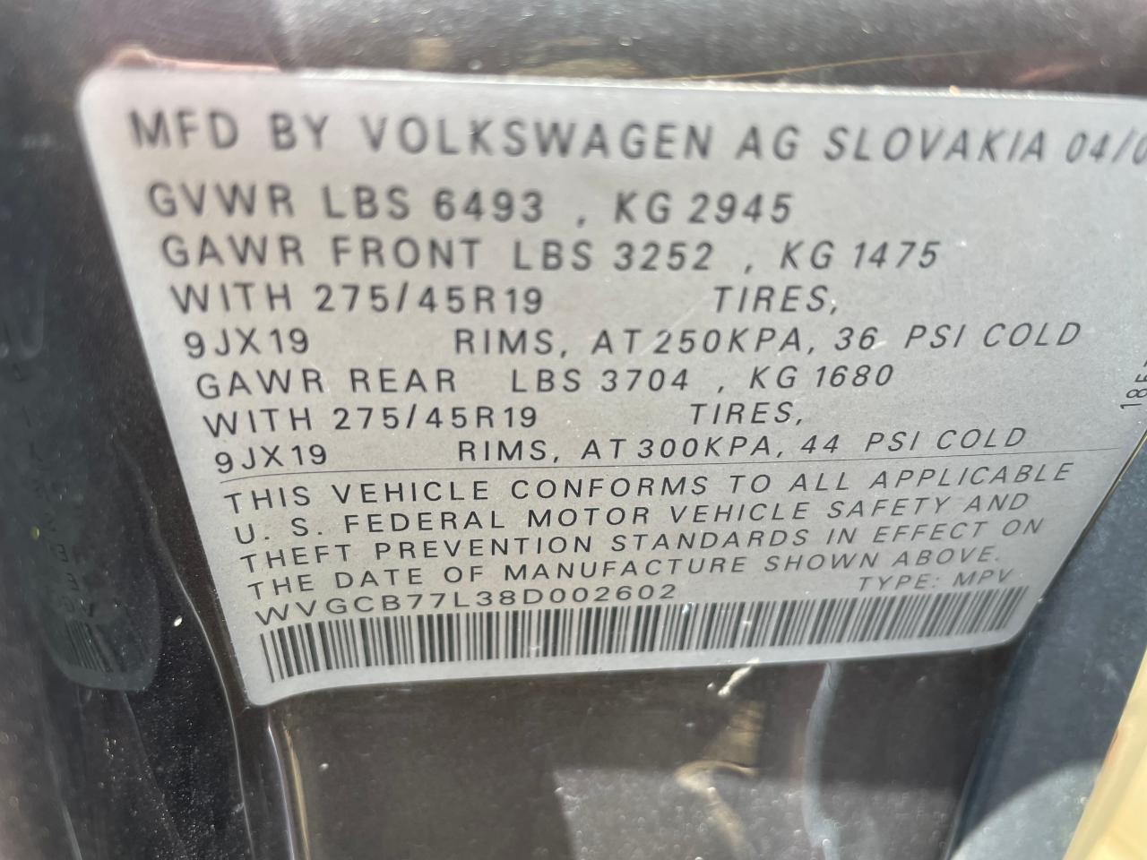 Photo 10 from auction – 2008 VOLKSWAGEN TOUAREG 2 with VIN WVGCB77L38D002602