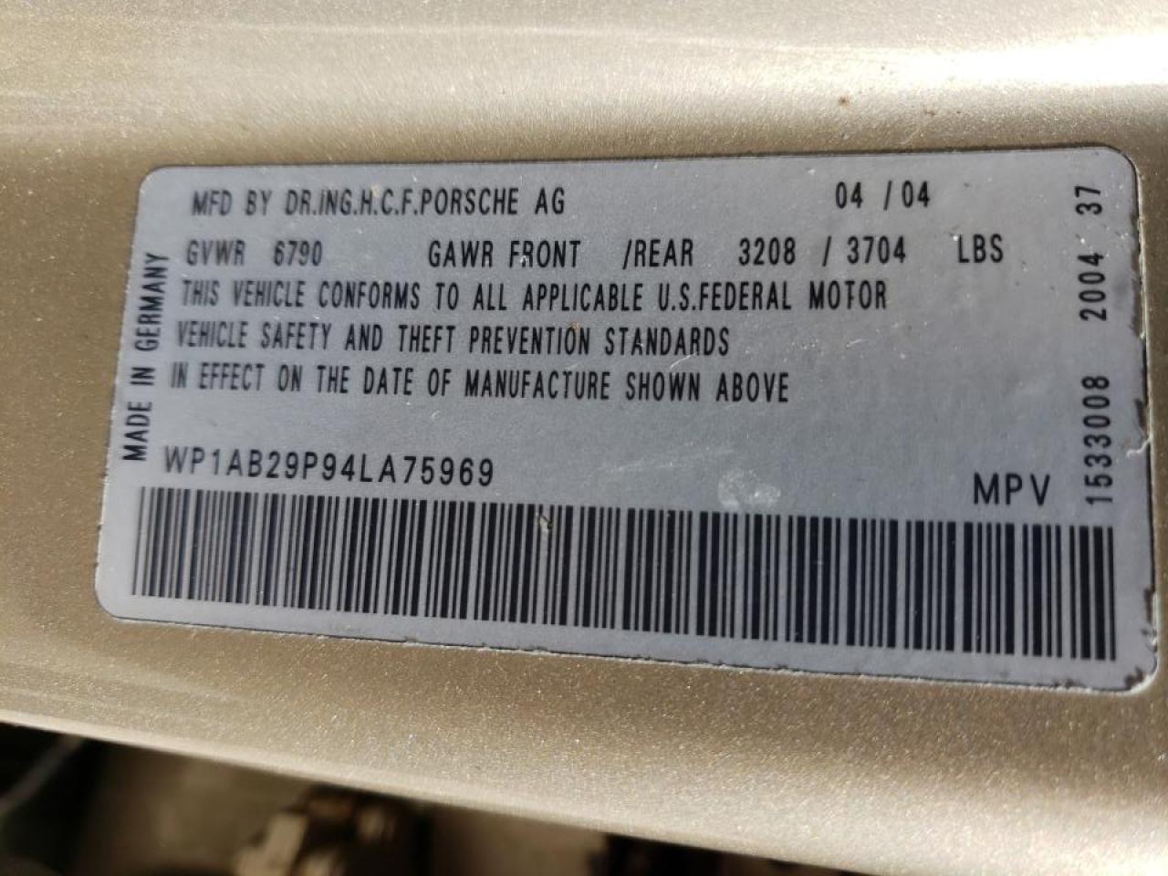 Zdjęcie 10 z aukcji – 2004 PORSCHE CAYENNE S z VIN WP1AB29P94LA75969