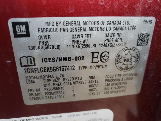 Photo 10 from auction – 2016 CHEVROLET EQUINOX LT with VIN 2GNFLGEK9G6157412