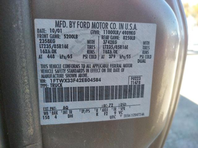 Photo 10 from auction – 2002 FORD F350 SUPER with VIN 1FTWX33F42EB04584