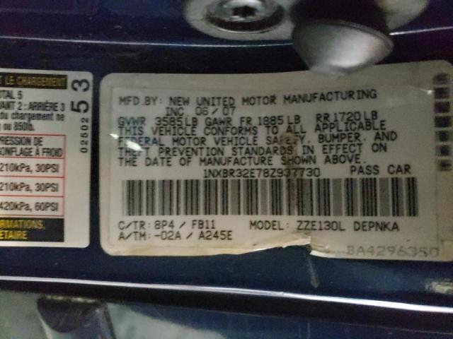 Photo 10 from auction – 2008 TOYOTA COROLLA CE with VIN 1NXBR32E78Z937730