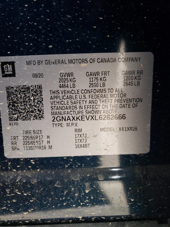 Photo 10 from auction – 2020 CHEVROLET EQUINOX LT with VIN 2GNAXKEVXL6282666