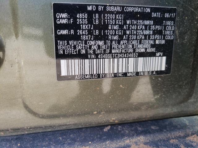 Photo 10 from auction – 2017 SUBARU OUTBACK TO with VIN 4S4BSETC3H3434652